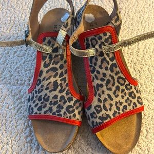 Naot Cheetah Buckle Wedge Sandals